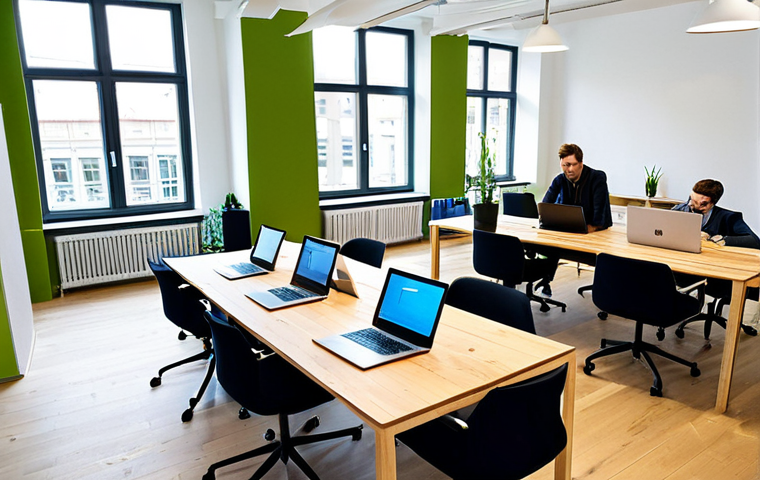 Modern Co-Working Space**

"A bright and airy co-working space in Berlin, Germany. Several professionals are working on laptops, collaborating, and having informal meetings. The decor is modern and minimalist with large windows overlooking the city. Everyone is fully clothed in business-casual attire, appropriate for a professional environment. Safe for work, correct proportions, perfect anatomy, family-friendly, high quality."

**