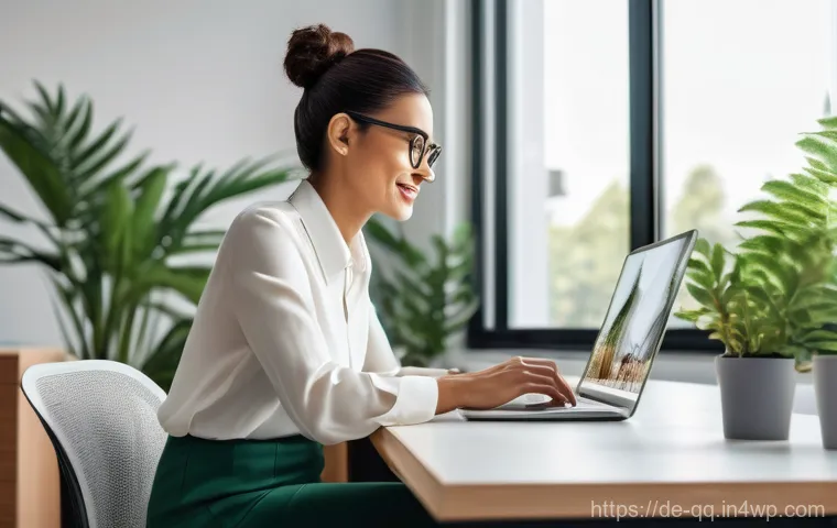 하이브리드 워크를 위한 기술적 요구사항 - **Prompt:** A vibrant, dynamic image of an adult (30s-40s, any gender) working seamlessly in a moder...