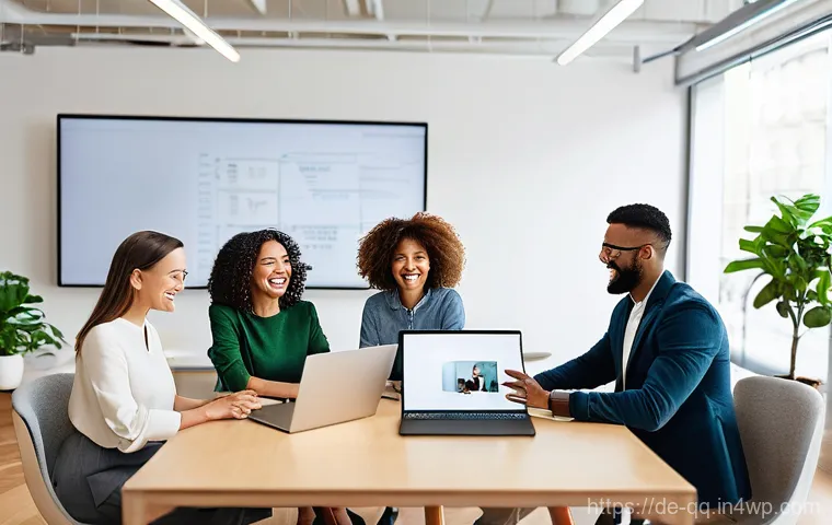 하이브리드 워크의 장기적 비전 - **Prompt 1: The Balanced Future of Work**
    "A diverse group of professionals (men and women, vary...