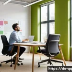 Home 15 하이브리드 워크 환경에서의 직원 웰빙 - **Prompt:** A vibrant, split-scene image illustrating the dynamic balance of hybrid work. On one sid...