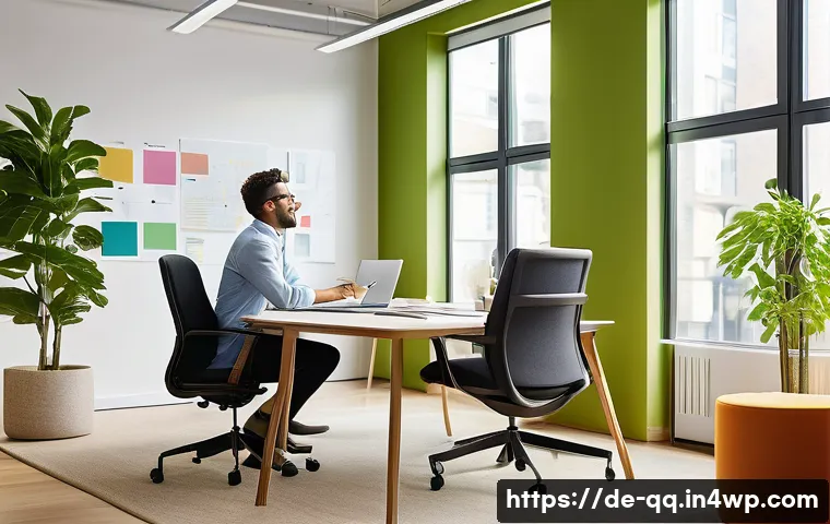 하이브리드 워크 환경에서의 직원 웰빙 - **Prompt:** A vibrant, split-scene image illustrating the dynamic balance of hybrid work. On one sid...