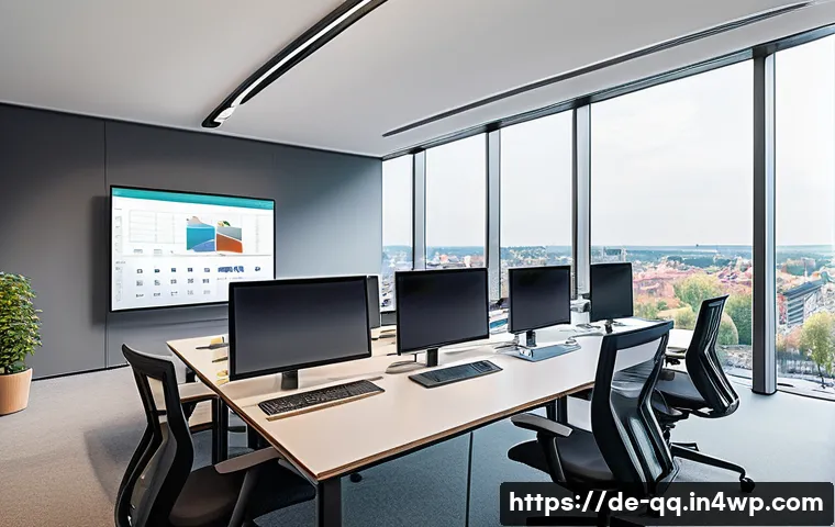 하이브리드 워크의 미래와 변화 - A modern hybrid office scene in Germany featuring diverse professionals collaborating both in-person...