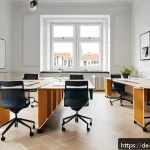 Home 23 하이브리드 근무를 위한 워크스페이스 디자인 - A modern German office interior featuring modular furniture with desks on wheels and foldable elemen...